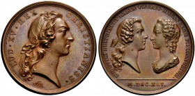 EUROPÄISCHE MÜNZEN UND MEDAILLEN 
 FRANKREICH, KÖNIGLICHE MÜNZEN 
 LOUIS XV, 1715-1774. Bronzemedaille 1745 (von F. Marteau) auf die Vermählung des ...