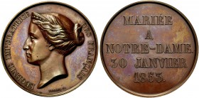 EUROPÄISCHE MÜNZEN UND MEDAILLEN 
 FRANKREICH, KÖNIGLICHE MÜNZEN 
 SECOND EMPIRE, 1852-1870. Bronzemedaille 1853 (von Borrel) auf Eugénie de Montijo...