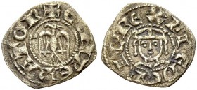 EUROPÄISCHE MÜNZEN UND MEDAILLEN 
 ITALIEN 
 SICILIA 
 ENRICO VI, 1194-1197. Mit seinem Sohn Friedrich II. Denar. Adler, +E.INPERATOR, Rv. Gekrönte...