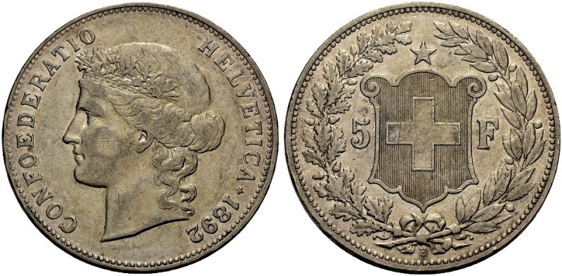 EUROPÄISCHE MÜNZEN UND MEDAILLEN 
 SCHWEIZ 
 EIDGENOSSENSCHAFT 
 5 Franken 18...