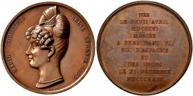 EUROPÄISCHE MÜNZEN UND MEDAILLEN 
 SPANIEN, DIE KATHOLISCHEN KÖNIGE 
 ISABEL II, 1833-1868. Bronzemedaille 1833 (von Dubois) auf die Regentin Maria ...