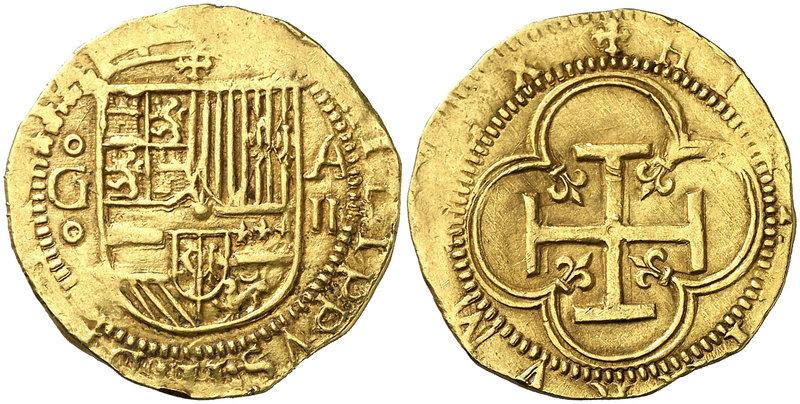 s/d. Felipe II. Granada. A. 2 escudos. (Cal. 38) (Tauler 9). 6,73 g. Bella. Muy ...