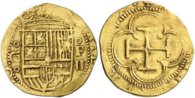 s/d. Felipe II. Granada. F. 2 escudos. (Cal. 46, mismo ejemplar) (Tauler 17, mismo ejemplar). 6,74 g. Buen ejemplar. Ex Colección Lepanto, Áureo 27/04...