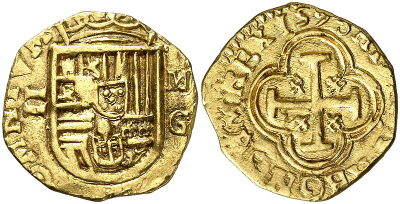 1598. Felipe II. Granada. M. 2 escudos. (Cal. 48) (Tauler 19). 6,73 g. Tipo "OMN...