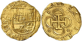 s/d. Felipe II. Sevilla. . 2 escudos. (Cal. 60) (Tauler 31). 6,75 g. Con el ordinal del rey. Buen ejemplar. Ex Áureo & Calicó 28/10/2015, nº 2360. MBC...