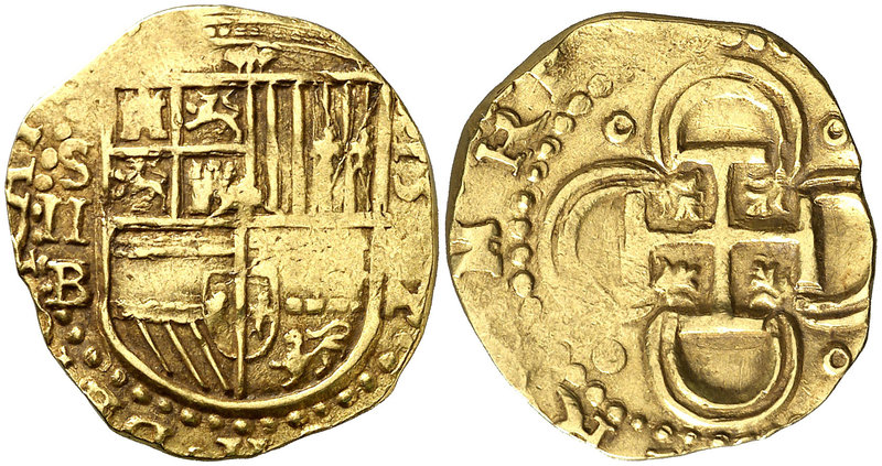 1592/1. Felipe II. Sevilla. B/H. 2 escudos. (Cal. 75 var) (Tauler 45a var). 6,64...