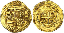 s/d. Felipe II. Toledo. M. 2 escudos. (Cal. 88) (Tauler 59). 6,72 g. Rara. MBC+.