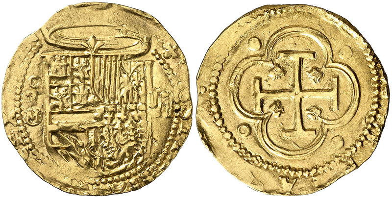 s/d. Felipe II. Toledo. . 2 escudos. (Cal. 90) (Tauler 61). 6,73 g. Armas de Fla...