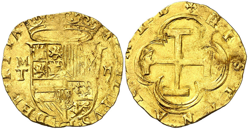 s/d. Felipe II. Toledo. M. 2 escudos. (Cal. 92) (Tauler 63). 6,74 g. Escudo entr...