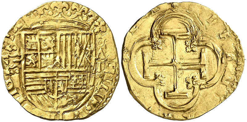 s/d. Felipe II. Valladolid. A. 2 escudos. (Cal. 99 var) (Tauler 68b var). 6,77 g...