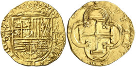s/d. Felipe II. Valladolid. A. 2 escudos. (Cal. 99 var) (Tauler 68b var). 6,77 g. Escudo entre y /. Armas de Flandes y Tirol intercambiadas. Ex Colecc...