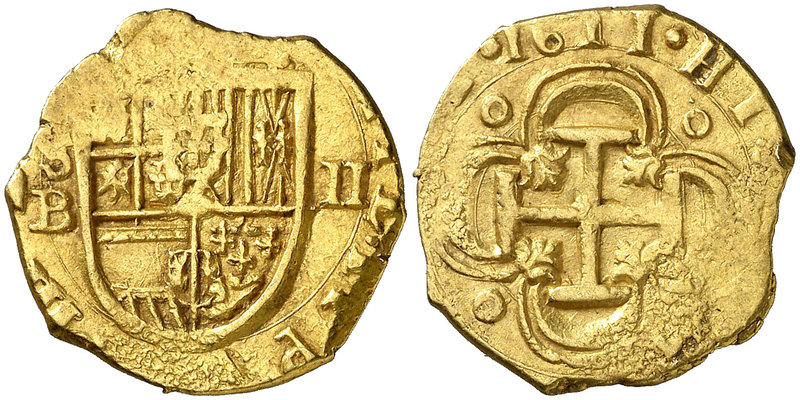 1611. Felipe III. Sevilla. B. 2 escudos. (Cal. 35) (Tauler 87, mismo ejemplar). ...