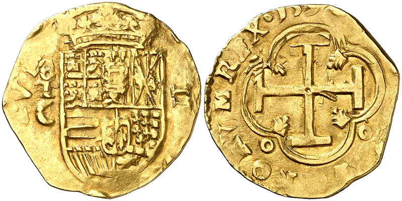 1598. ¿Felipe III?. Toledo. C. 2 escudos. No figura en ningún catálogo de consul...