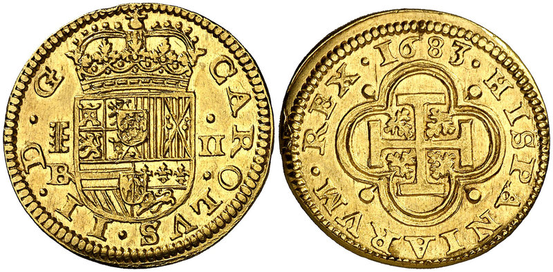 1683. Carlos II. Segovia. BR. 2 escudos. (Cal. 163). 6,25 g. Mínimo golpecito. M...