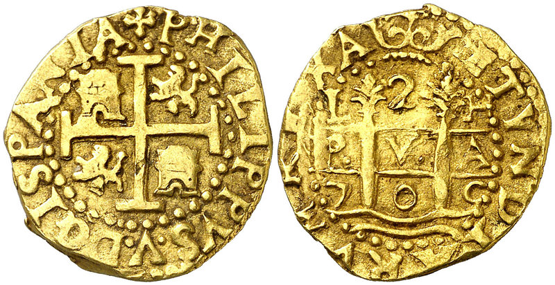 1705. Felipe V. Lima. H. 2 escudos. (Cal. 300) (Tauler 244). 6,69 g. Muy rara y ...