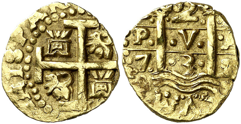 1732. Felipe V. Lima. N. 2 escudos. (Cal. falta) (Kr. falta) (Tauler 69, mismo e...