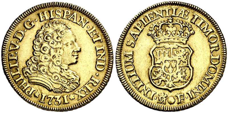 1731. Felipe V. Madrid. F. 2 escudos. (Cal. 330). 6,73 g. Sin indicación de valo...