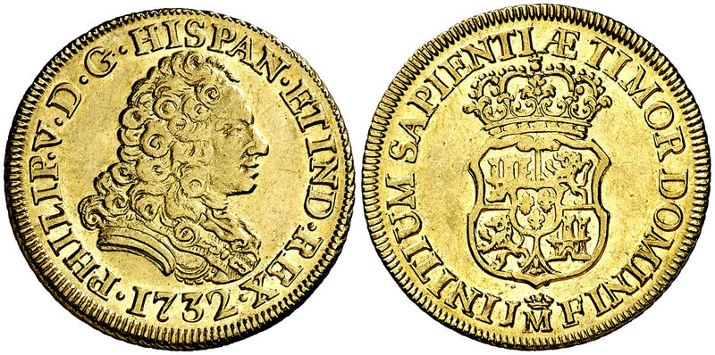 1732. Felipe V. Madrid. JF. 2 escudos. (Cal. 334). 6,74 g. Sin indicación de val...