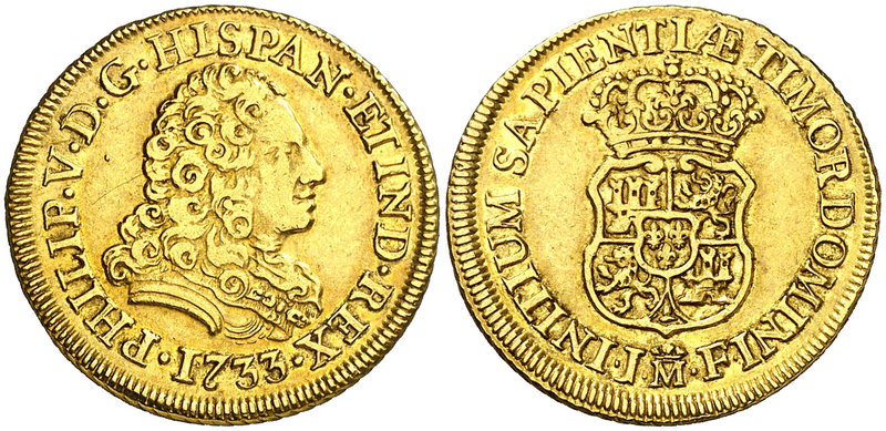1733. Felipe V. Madrid. JF. 2 escudos. (Cal. 335). 6,74 g. Sin indicación de val...