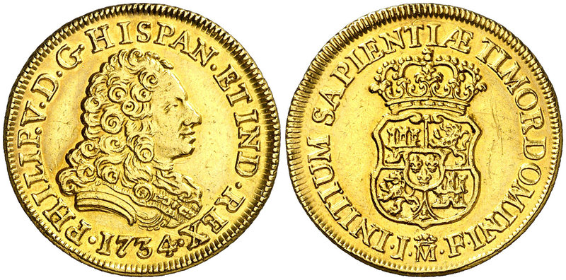 1734. Felipe V. Madrid. JF. 2 escudos. (Cal. 336). 6,71 g. Sin indicación de val...