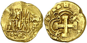1739. Felipe V. Santa Fe de Nuevo Reino. M. 2 escudos. (Cal. 395) (Tauler 301) (Restrepo M80-12). 6,67 g. Leones y castillos. Fecha perfecta. Muy rara...