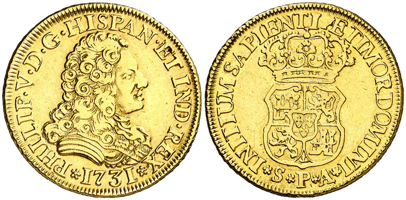 1731. Felipe V. Sevilla. PA. 2 escudos. (Cal. 422). 6,66 g. Sin indicación de va...