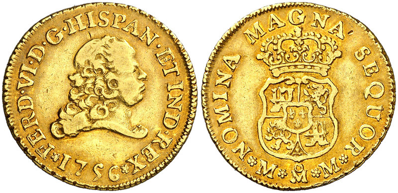 1756. Fernando VI. México. MM. 2 escudos. (Cal. 167). 6,72 g. Golpecito. Precios...