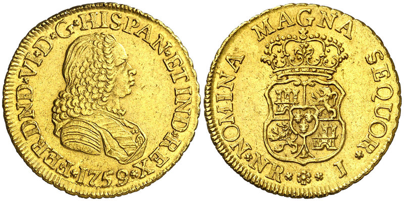 1759. Fernando VI. Santa Fe de Nuevo Reino. J. 2 escudos. (Cal. 190) (Restrepo f...