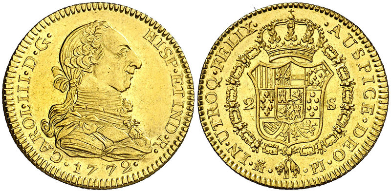1772. Carlos III. Madrid. PJ. 2 escudos. (Cal. 445). 6,78 g. Muy bella. Brillo o...