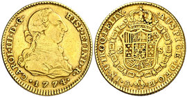 1774/3. Carlos III. Madrid. PJ. 2 escudos. (Cal. 447 var). 6,66 g. MBC-.