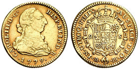 1779. Carlos III. Madrid. PJ. 2 escudos. (Cal. 452). 6,67 g. Bonito color. Ex Áureo 31/05/2006, nº 626. Escasa. MBC/MBC+.
