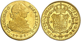 1781/79. Carlos III. Madrid. PJ. 2 escudos. (Cal. 454 var). 6,72 g. Rayita. Atractiva. Gran parte de brillo original. EBC-/EBC.