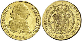 1784/70. Carlos III. Madrid. JD. 2 escudos. (Cal. 455 var). 6,33 g. Leves marquitas. Parte de brillo original. Ex Colección Isabel de Trastámara 29/10...