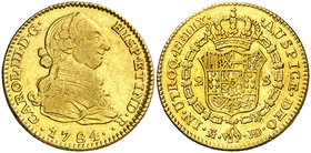 1784/0. Carlos III. Madrid. JD/PJ. 2 escudos. (Cal. 455 var). 6,76 g. Ex Colección de 2 reales y 2 escudos, Áureo 09/04/2003, nº 708. Rara y más con e...