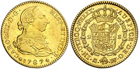 1787. Carlos III. Madrid. DV/PJ. 2 escudos. (Cal. 458 var). 6,67 g. Atractiva. Muy escasa. MBC+/EBC-.