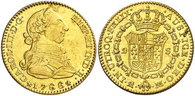 1788/73. Carlos III. Madrid. M/PJ. 2 escudos. (Cal. 459 var). 6,72 g. Parte de brillo original. MBC+/EBC-.