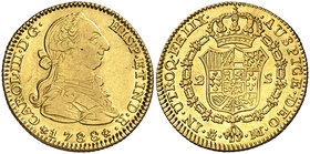 1788. Carlos III. Madrid. M/DV. 2 escudos. (Cal. 459 var). 6,75 g. Leves rayitas. Ex Áureo & Calicó 20/10/2016, nº 1582. MBC+/EBC-.