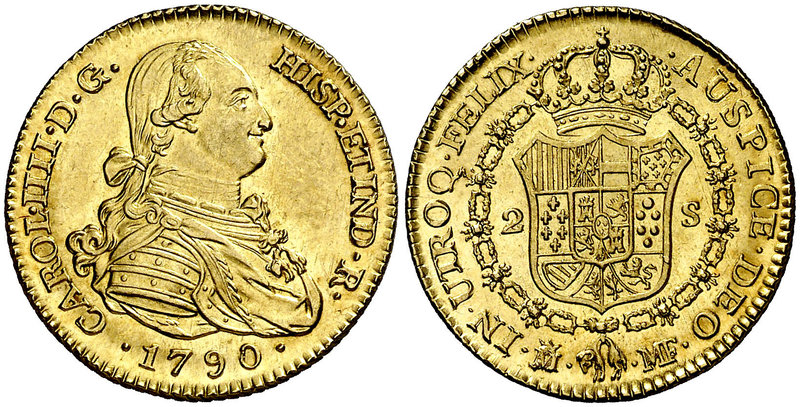 1790. Carlos IV. Madrid. MF. 2 escudos. (Cal. 324). 6,77 g. Bellísima. Pleno bri...