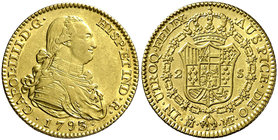 1793/2. Carlos IV. Madrid. MF. 2 escudos. (Cal. 325). 6,82 g. Parte de brillo original. Rayita de acuñación. Ex Colección Isabel de Trastámara 29/10/2...