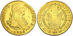 1795/4. Carlos IV. Madrid. MF. 2 escudos. (Cal. 330 var). 6,58 g. MBC-.