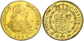 1800/790. Carlos IV. Madrid. FA. 2 escudos. (Cal. 339). 6,74 g. Hojita. Buen ejemplar. MBC+.