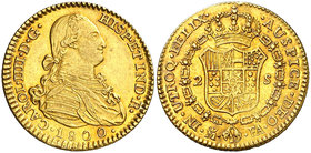 1800. Carlos IV. Madrid. FA. 2 escudos. (Cal. 340). 6,69 g. Insignificante golpecito. Bella. Brillo original. Ex Áureo 19/12/2001, nº 1289. EBC/EBC+....
