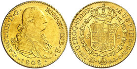 1808/7. Carlos IV. Madrid. AI. 2 escudos. (Cal. 353 var). 6,63 g. Rayitas. MBC/MBC+.