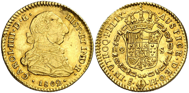 1802. Carlos IV. Santiago. JJ. 2 escudos. (Cal. 436) (Kr. 53, indica la acuñació...