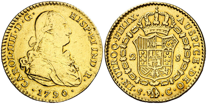 1790. Carlos IV. Sevilla. C. 2 escudos. (Cal. 443). 6,67 g. Sirvió como joya. Mu...