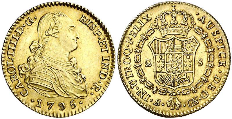 1795. Carlos IV. Sevilla. CN. 2 escudos. (Cal. 447). 6,72 g. Muy bella. Brillo o...