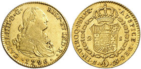 1796. Carlos IV. Sevilla. CN. 2 escudos. (Cal. 448). 6,73 g. Ex Áureo & Calicó 20/03/2014, nº 1716. MBC/MBC+.
