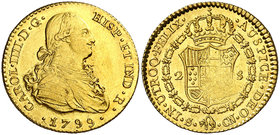 1799. Carlos IV. Sevilla. CN. 2 escudos. (Cal. 451). 6,73 g. Acuñación algo floja. EBC-/EBC.