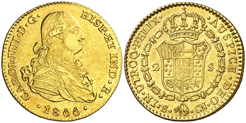 1800/799. Carlos IV. Sevilla. CN. 2 escudos. (Cal. 452 var). 6,73 g. Parte de br...