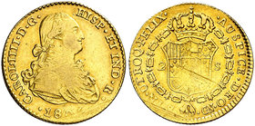 1805. Carlos IV. Sevilla. CN. 2 escudos. (Cal. 457). 6,71 g. Rayitas de acuñación. Rara, sólo hemos tenido 6 ejemplares y siempre en conservaciones ba...